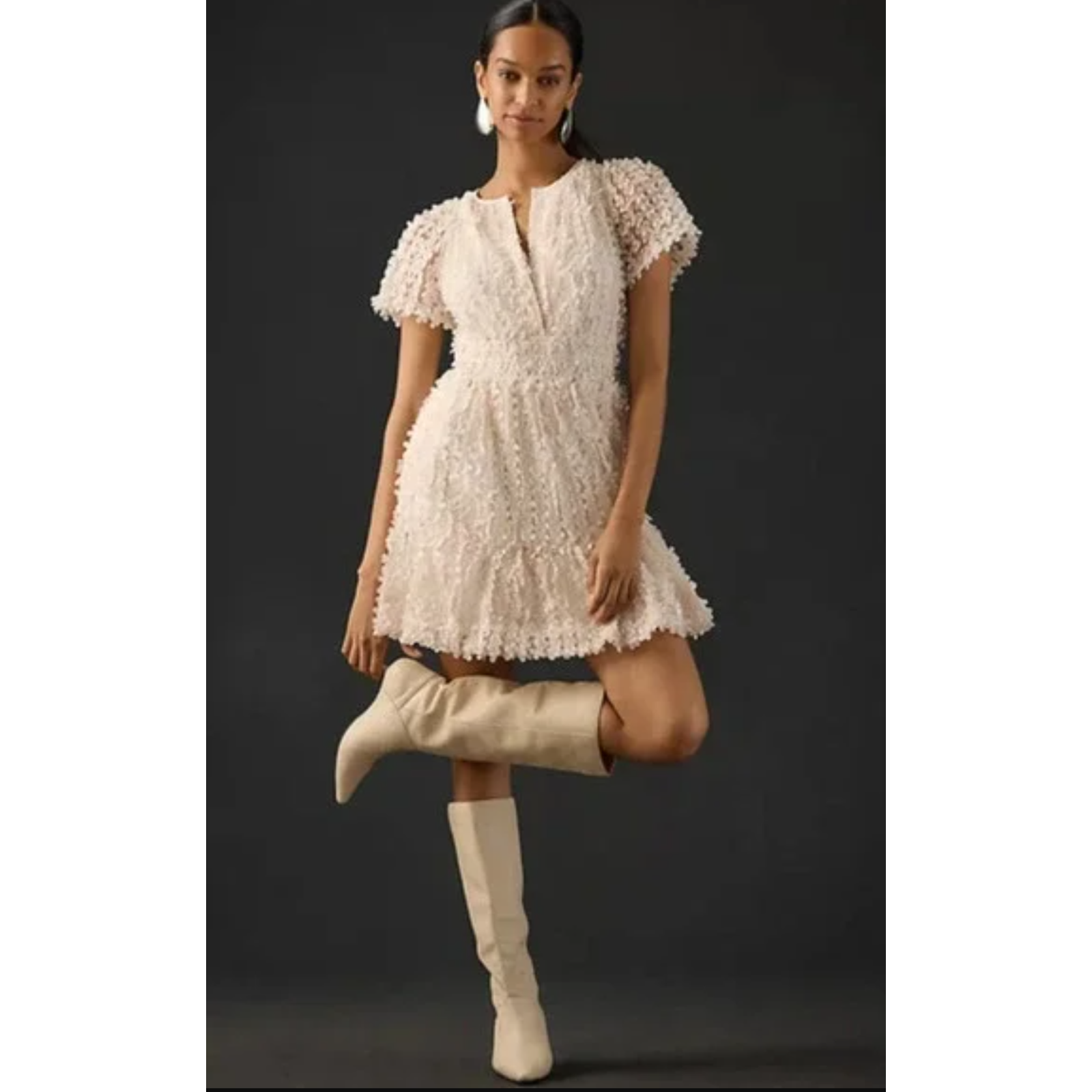 Anthropologie White Somerset Floral Appliqu Dress